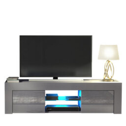 Tv Unit 130Cm Sideboard Cabinet Cupboard Tv Stand Living Room High Gloss Doors - Grey & Grey - thumbnail 3