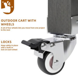 Btm Garden Cabinet With Wheels And Stainless Steel Worktop, Mobile Bbq Station With Drawer, Shelves And Towel Rack - thumbnail 6