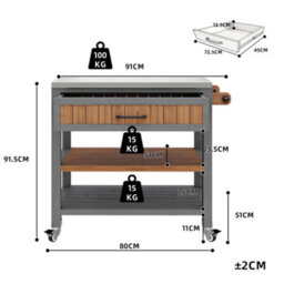 Btm Garden Cabinet With Wheels And Stainless Steel Worktop, Mobile Bbq Station With Drawer, Shelves And Towel Rack - thumbnail 5