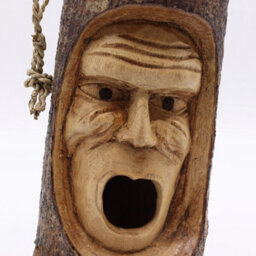 Serenityy Hand-Carved Tree Trunk Bird House - Grumpy Old Man Face, Hanging Rustic Nest Box For Garden Birds, Solid Wood - thumbnail 4