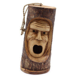 Serenityy Hand-Carved Tree Trunk Bird House - Grumpy Old Man Face, Hanging Rustic Nest Box For Garden Birds, Solid Wood - thumbnail 1