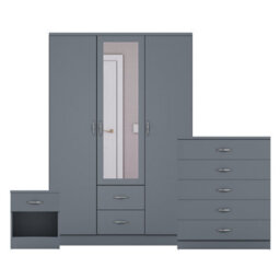 Lassic Vida Designs Riano 3 Piece Bedroom Set (1 Drawer Bedside Chest, 5 Drawer Chest, 3 Door 2 Drawer Mirrored Wardrobe), Grey - thumbnail 8