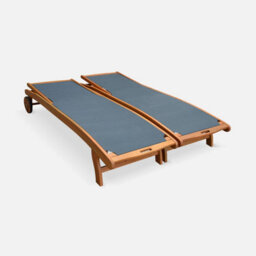 Sweeek. Pair Of Wooden And Textilene Sun Loungers Marbella Anthracite 196X68X91 Cm - thumbnail 4