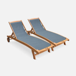 Sweeek. Pair Of Wooden And Textilene Sun Loungers Marbella Anthracite 196X68X91 Cm - thumbnail 3