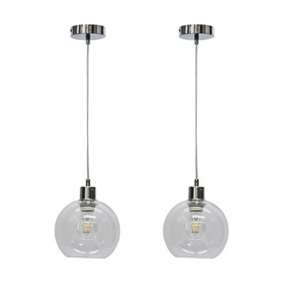 First Choice Lighting Set Of 2 Barnum - Clear Glass Globe With Chrome Pendant Fittings - image 1