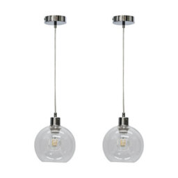 First Choice Lighting Set Of 2 Barnum - Clear Glass Globe With Chrome Pendant Fittings - thumbnail 1