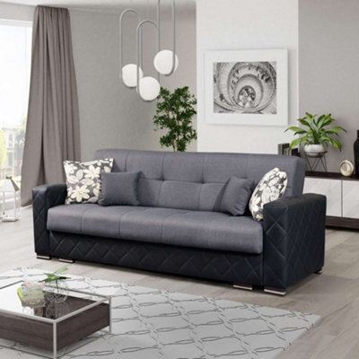 Sliding Wardrobes 4 u LTD Chenchan Fabric Storage 3 Seater Sofa Bed Available In 2 Color -  Black/grey 3Seater - image 1