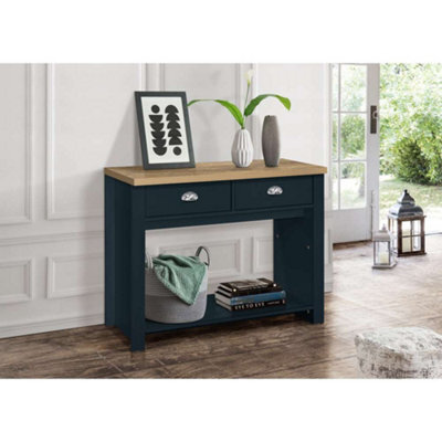 Birlea Highgate 2 Drawer Console Table Navy Blue & Oak - image 1