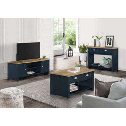 Birlea Highgate 2 Drawer Console Table Navy Blue & Oak - thumbnail 2