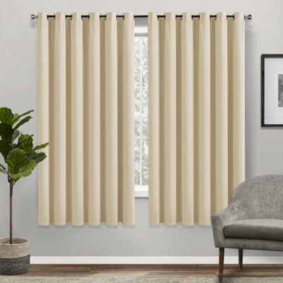 Bedlooms Cream Thermal Insulated Blackout Window Eyelet Curtain (Pair) 66 X 54 Inches With Tie Backs Two - image 1