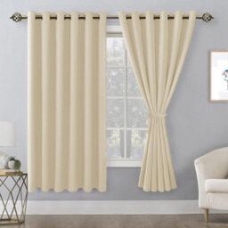 Bedlooms Cream Thermal Insulated Blackout Window Eyelet Curtain (Pair) 66 X 54 Inches With Tie Backs Two - thumbnail 2