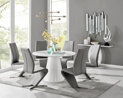 Furniturebox Uk Palma White High Gloss Round Dining Table & 6 Grey Willow Chairs - image 1