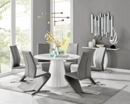Furniturebox Uk Palma White High Gloss Round Dining Table & 6 Grey Willow Chairs - thumbnail 1