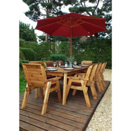 Marlborough Traditional Eight Seater Rectangle Table Set With 8 X Burgundy Chair Cushion, 1X Burgundy Parasol & Base & 1 X Cushion Storage Bag