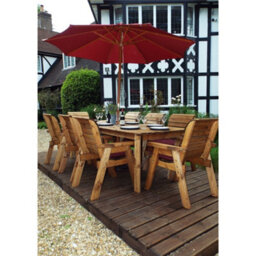 Marlborough Traditional Eight Seater Rectangle Table Set With 8 X Burgundy Chair Cushion, 1X Burgundy Parasol & Base & 1 X Cushion Storage Bag - thumbnail 2