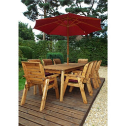 Marlborough Traditional Eight Seater Rectangle Table Set With 8 X Burgundy Chair Cushion, 1X Burgundy Parasol & Base & 1 X Cushion Storage Bag - thumbnail 3