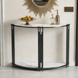 Xl Half Moon Console Table 2 Shelves Marble Tabletop Narrow Entrance Hall Table - thumbnail 6