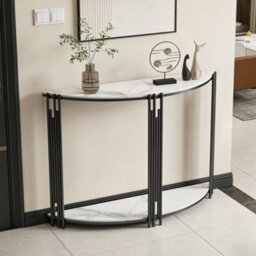 Xl Half Moon Console Table 2 Shelves Marble Tabletop Narrow Entrance Hall Table - thumbnail 3