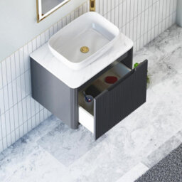 Royal Bathrooms Avenza 600mm Matt Obsidian Black Wall Hung Bathroom Countertop Vanity Unit 1 Drawer With Elva Basin - thumbnail 5
