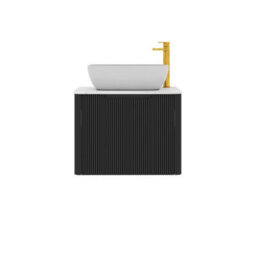 Royal Bathrooms Avenza 600mm Matt Obsidian Black Wall Hung Bathroom Countertop Vanity Unit 1 Drawer With Elva Basin - thumbnail 6