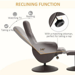 Brown Swivel Recliner With Ottoman Pu Leather Reclining Chair And Footrest - thumbnail 3