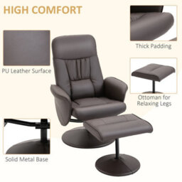 Brown Swivel Recliner With Ottoman Pu Leather Reclining Chair And Footrest - thumbnail 4
