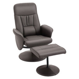 Brown Swivel Recliner With Ottoman Pu Leather Reclining Chair And Footrest - thumbnail 1