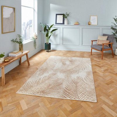 Beige/bronze Nature Print Luxurious Modern Easy To Clean Rug For Dining Room-120Cm X 170Cm - image 1