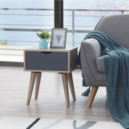 Timber Art Design Alford Bedside Lamp Side Table 1 Drawer Scandinavian Sonoma Oak & Grey