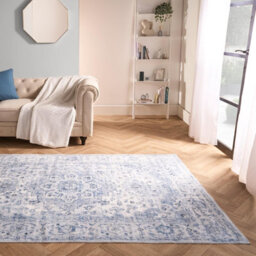 OHS Washable Rug Vintage Living Room Bedroom Carpet Mat, Blue - 120 X 170Cm