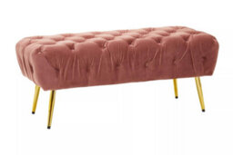 Premier Housewares Interiors By Premier Stylish Dusty Pink Velvet Footstool With Gold Leg, Decent Gold Polished Footrest, Rectangular Ottoman Stool - thumbnail 5