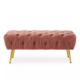 Premier Housewares Interiors By Premier Stylish Dusty Pink Velvet Footstool With Gold Leg, Decent Gold Polished Footrest, Rectangular Ottoman Stool