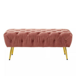Premier Housewares Interiors By Premier Stylish Dusty Pink Velvet Footstool With Gold Leg, Decent Gold Polished Footrest, Rectangular Ottoman Stool - thumbnail 3