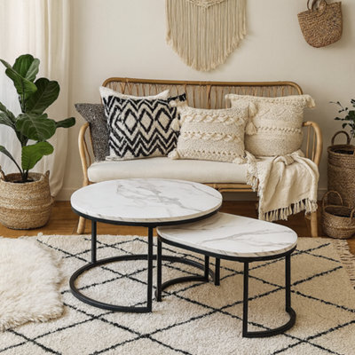 Wyld Haus Copenhagen Marble-Effect Nesting Coffee Table Set With Black Metal Legs - image 1