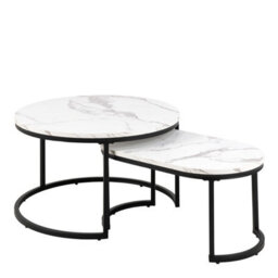 Wyld Haus Copenhagen Marble-Effect Nesting Coffee Table Set With Black Metal Legs - thumbnail 3