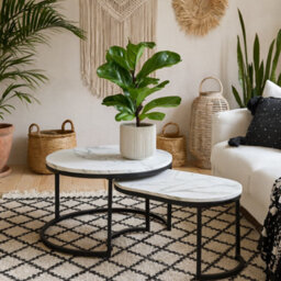 Wyld Haus Copenhagen Marble-Effect Nesting Coffee Table Set With Black Metal Legs - thumbnail 2