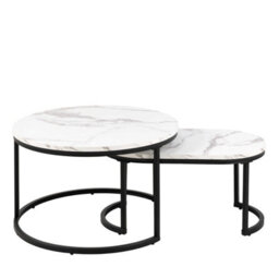 Wyld Haus Copenhagen Marble-Effect Nesting Coffee Table Set With Black Metal Legs - thumbnail 4