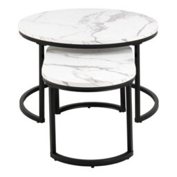 Wyld Haus Copenhagen Marble-Effect Nesting Coffee Table Set With Black Metal Legs - thumbnail 5