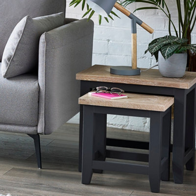Julian Bowen Bordeaux Pair Of Grey And Oak Nesting Side Tables, Two Tone, Set Of 2, Parquet Top, Wood, Height: 50 X Width: 56 X Depth: 38Cm - image 1