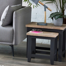 Julian Bowen Bordeaux Pair Of Grey And Oak Nesting Side Tables, Two Tone, Set Of 2, Parquet Top, Wood, Height: 50 X Width: 56 X Depth: 38Cm - thumbnail 1