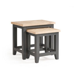 Julian Bowen Bordeaux Pair Of Grey And Oak Nesting Side Tables, Two Tone, Set Of 2, Parquet Top, Wood, Height: 50 X Width: 56 X Depth: 38Cm - thumbnail 2