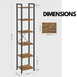Rafaelo Mobilia 187.5Cm Tall Bookcase Industrial Rustic Brown Free-Standing - thumbnail 6