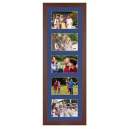 AK Frames 26X8 Rose Wood Modern Multi Photo Frame With Blue Mount - Holds 5 Apertures (5X) 6X4 Photos - thumbnail 1