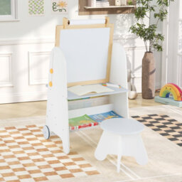 Costway Kids Art Easel 4-In-1 Toddler Activity Table Set W/ Whiteboard-White & Grey - thumbnail 4
