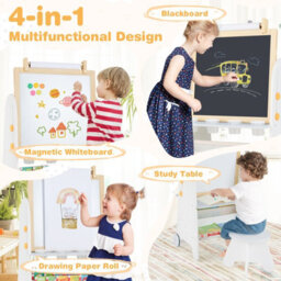 Costway Kids Art Easel 4-In-1 Toddler Activity Table Set W/ Whiteboard-White & Grey - thumbnail 5