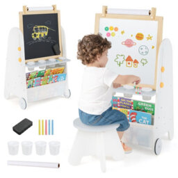 Costway Kids Art Easel 4-In-1 Toddler Activity Table Set W/ Whiteboard-White & Grey