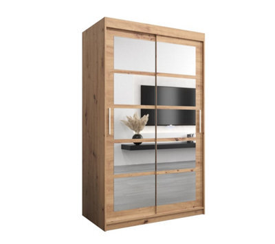 Arte Roma Ii Oak Artisan Elegant Sliding Door Wardrobe H2000mm W1200mm D620mm With Mirrored Panels - image 1