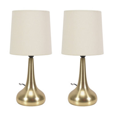Valuelights Teardrop Pair Of Gold Touch Table Lamps With Cream Shade And Bulbs - image 1