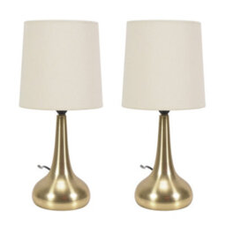 Valuelights Teardrop Pair Of Gold Touch Table Lamps With Cream Shade And Bulbs - thumbnail 1