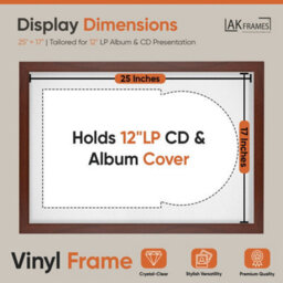"AK Frames 25X17"" Rose Wood Modern Vinyl Record Frame With White Mount For 12 Inch Lp Cover & Disc - Overlapped Design" - thumbnail 2